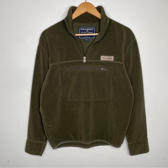 Ralph Lauren Vintage Fleece Army Green Pull Over Half Zip Jacket